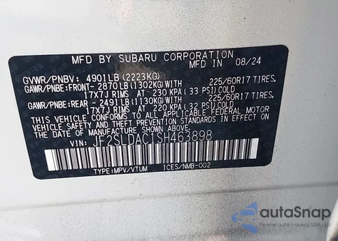 2025 Subaru Forester z USA, uszkodzony, nr VIN JF2SLDAC1SH463898